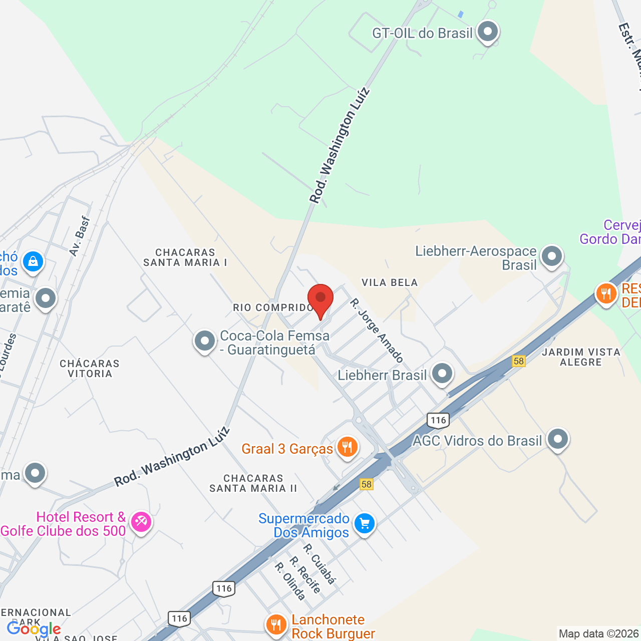 Mapa com a localização do Laboratório HCT na Vila Bela, em Guaratinguetá